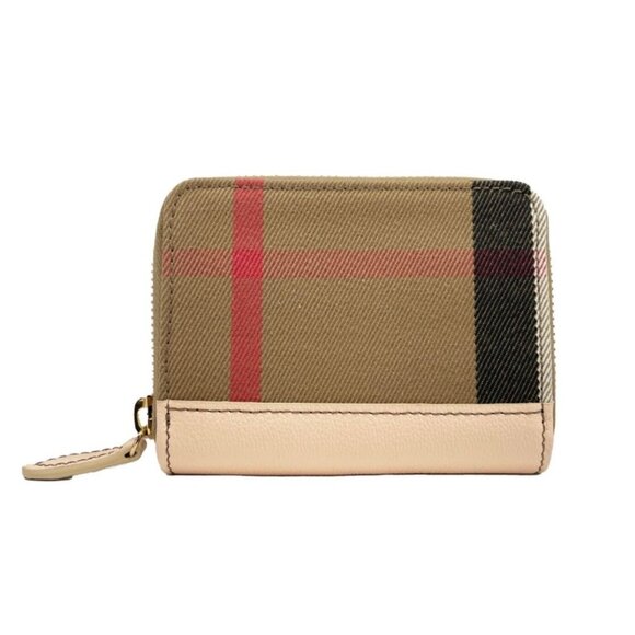 Burberry MN Zip Around Check Canvas Coin Wallet Pale Cameo 8084527 - Picture 1 of 11